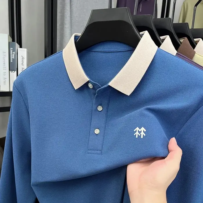 Mode marque de luxe à manches longues polo shirt hommes automne nouvelle tendance badge en relief Design Casual