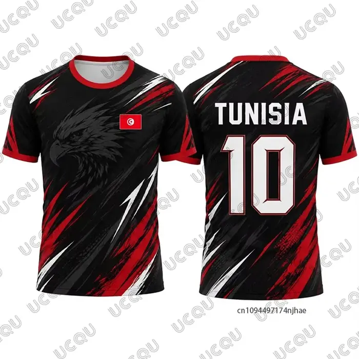 Nouveau maillot de football d'été à imprimé drapeau tunisien pour hommes et femmes