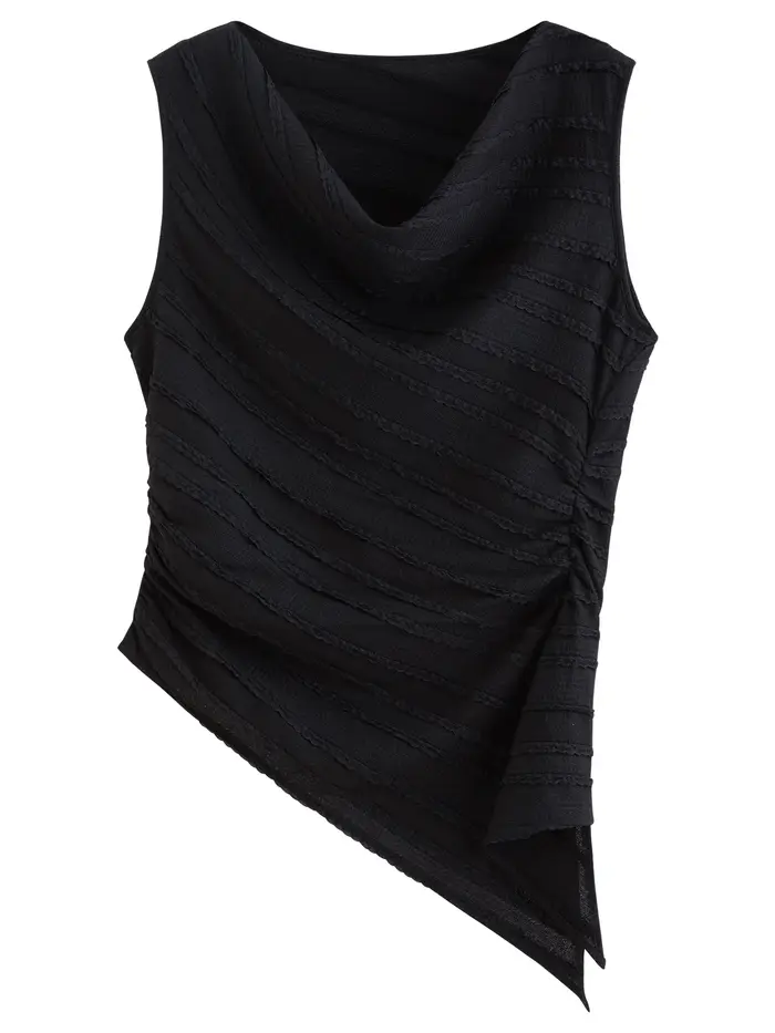 DUSHU Haut décontracté plissé sans manches à col bénitier pour femme |   Nouvelle Collection Été 202