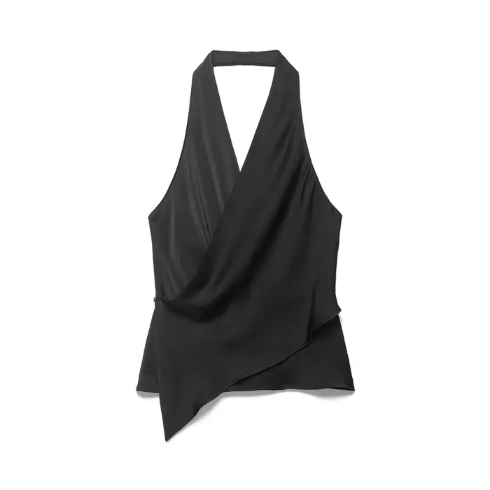 Haut en satin à col halter pour femme