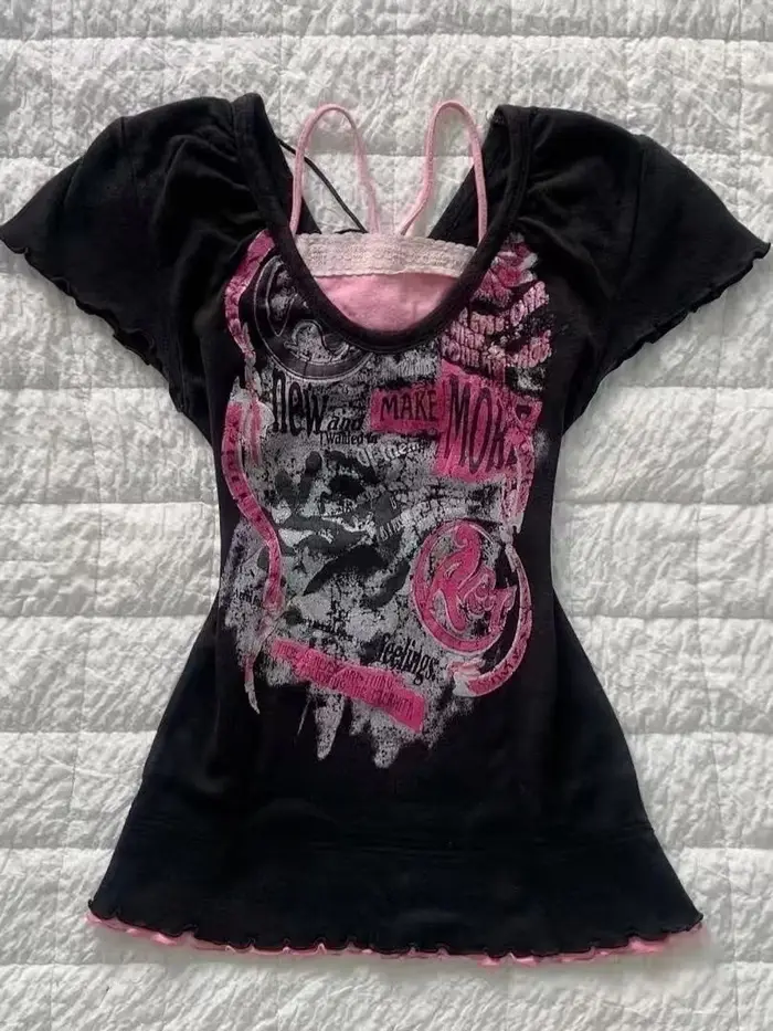 T-shirt gothique Hottie rose Femme manches courtes Streetwear Hip Hop rétro vêtements femmes t-shirts graphique