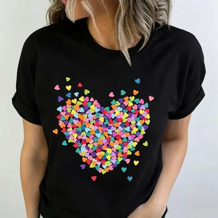 T-shirt coloré à imprimé cœur pour femme