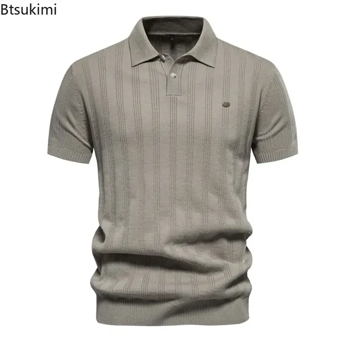Nouveaux Polos en Maille Côtelée pour Hommes Été 2026 – Chemises Décontractées Haut de Gamme Tendance pour Affaires –