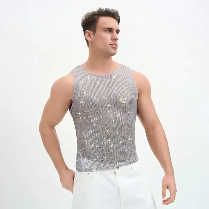 Débardeur scintillant pour homme avec strass
