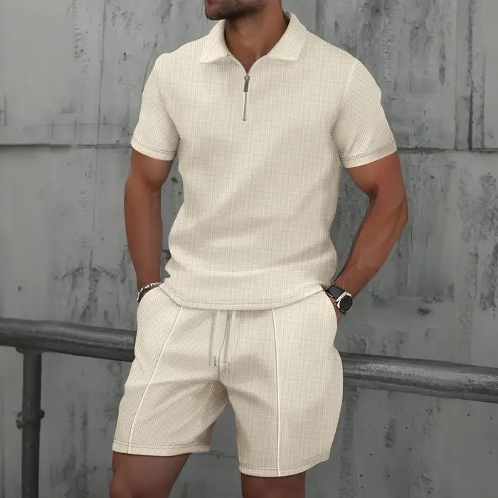 Été hommes sport Polo costume à manches courtes élégant fermeture éclair