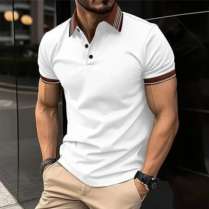 2025 Amazon transfrontalier nouveau POLO pour hommes couleur unie bouton décontracté mode à manches courtes T-shirt haut