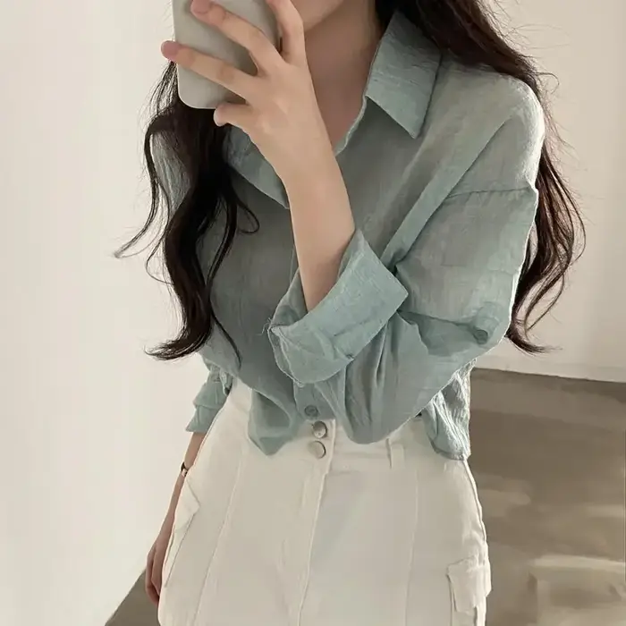 Chemise tendance chemisier Simple mince couleur Pure Anti-UV chemise Anti-décoloration petit haut fe