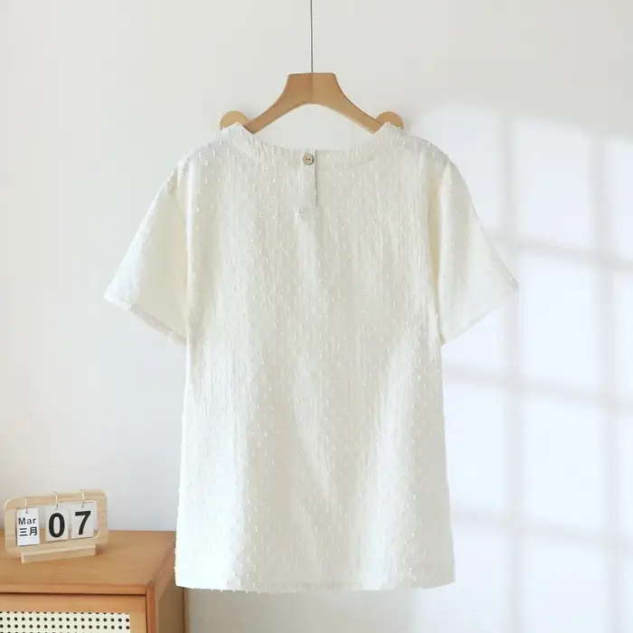 T-shirt texturé en gaze de coton crème pour femme