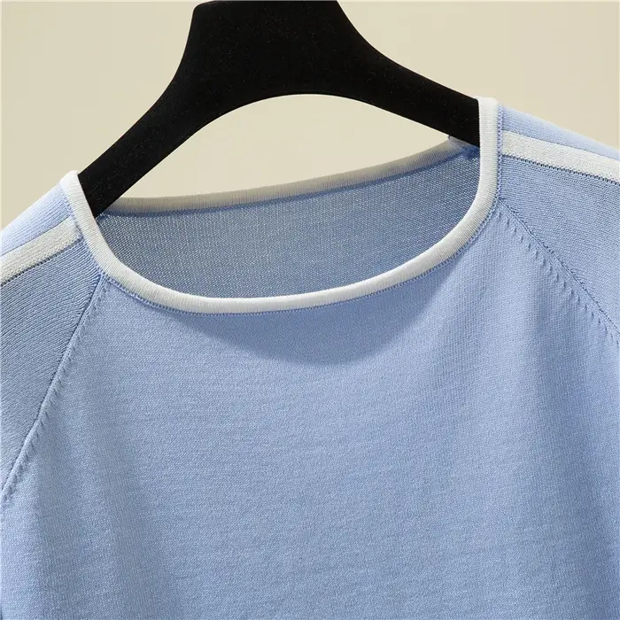 Camisetas Mujer nouveau mince tricoté T-Shirt femmes à manches courtes été hauts Femme vêtements ray