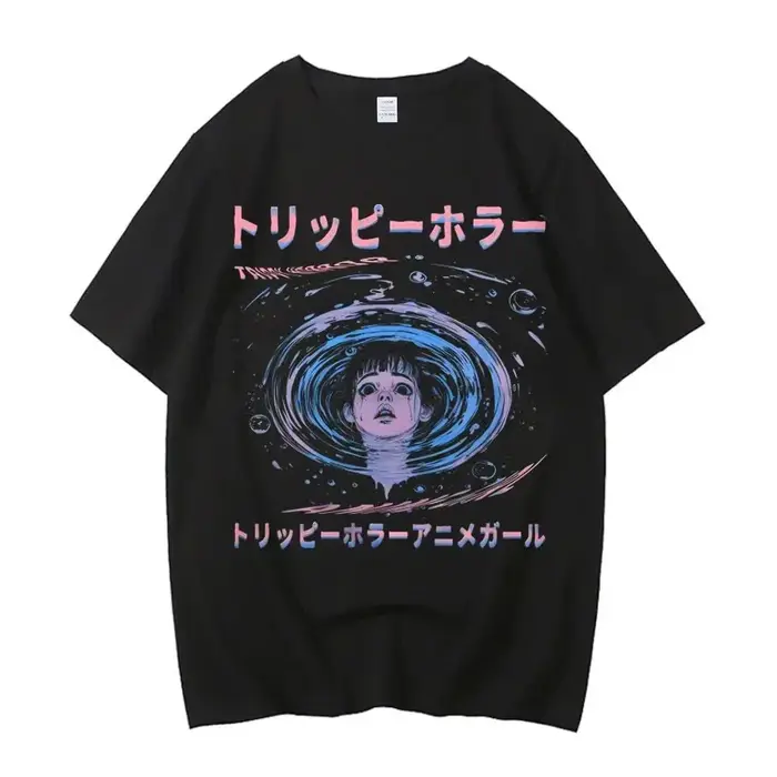 Chemise Junji Ito Y2k, vêtements coréens, hauts à imprimé graphique vintage, col rond, t-shirts esthétiques tendance, décontractés, streetwear unisexe