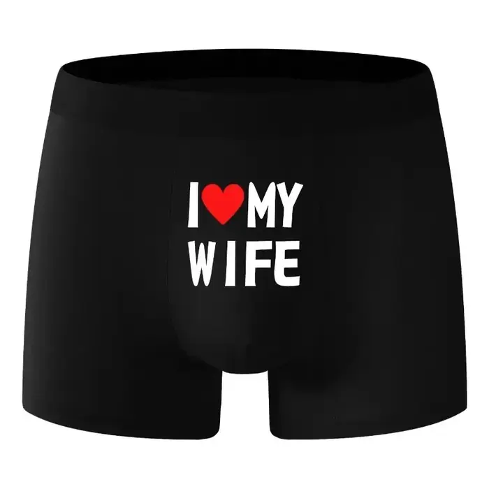Sous-vêtements pour hommes, couleur noire, boîte à la mode, impression personnalisée, j'aime ma femme, sous-vêtement doux et respirant