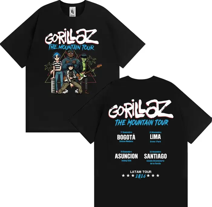 Gorillaz Band The Mountain Tour 2026 Merch T-shirt pour hommes et femmes, Streetwear Harajuku, T-shi