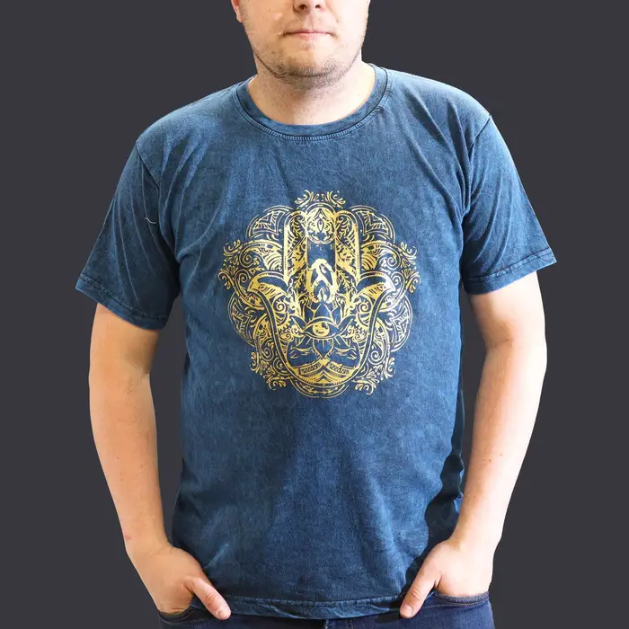 Nomad Sari Stonewashed Cotton T-Shirt – Hamsa – Blue – XL