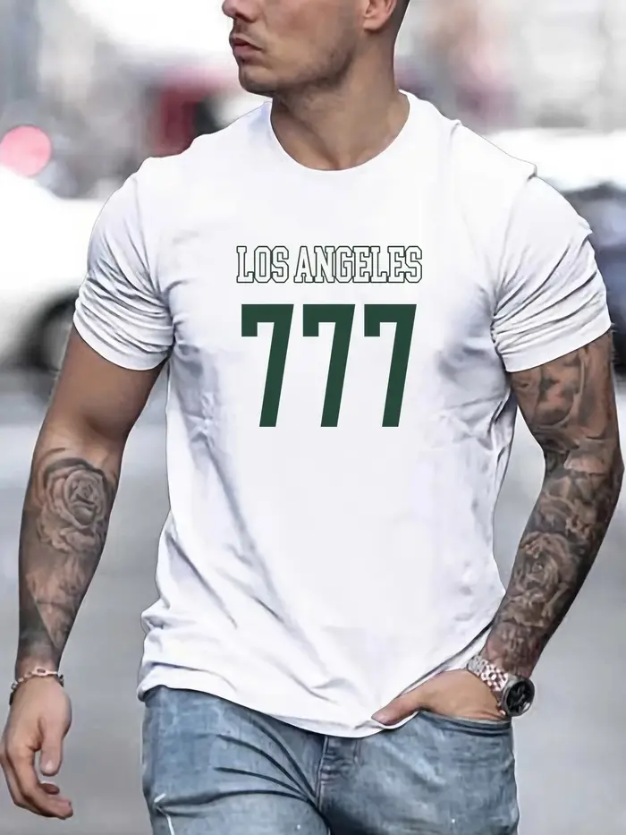 Homme T-shirt à manches courtes LOS ANGELES 777 imprimé été col rond respirant surdimensionné