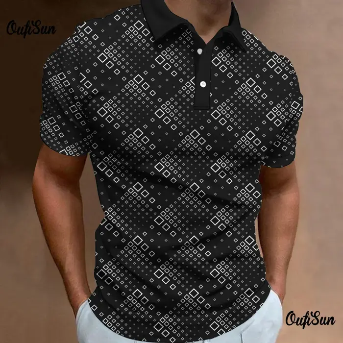 Polo pour homme tendance, imprimé 3D abstrait en maille, haut de gamme, coupe ample, style golf, swe