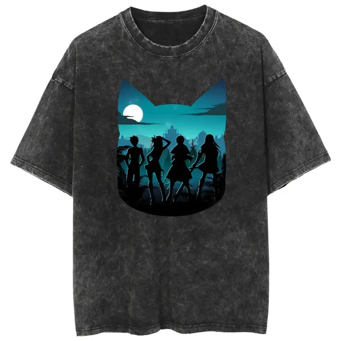 T-shirt délavé vintage avec logo du Groupe des Happy Cat de Fairy Tail