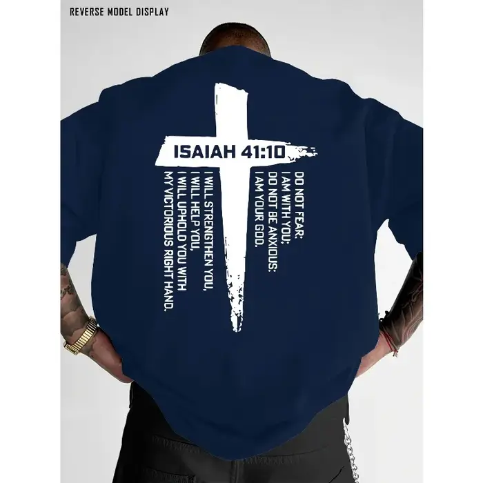 T-shirt graphique avec croix chrétienne et verset biblique pour hommes