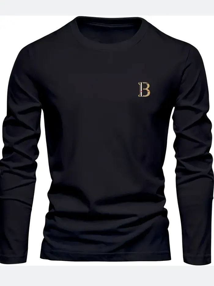 T-shirt à manches longues pour homme, 100% coton pur, ample et tendance, imprimé avec un motif de le