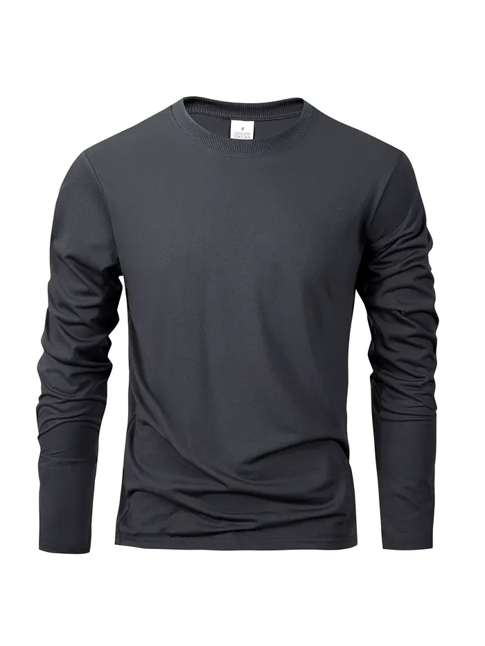 Printemps automne hommes T-shirts à manches longues décontracté hauts couleur unie haute qualité noir T-Shirt classique