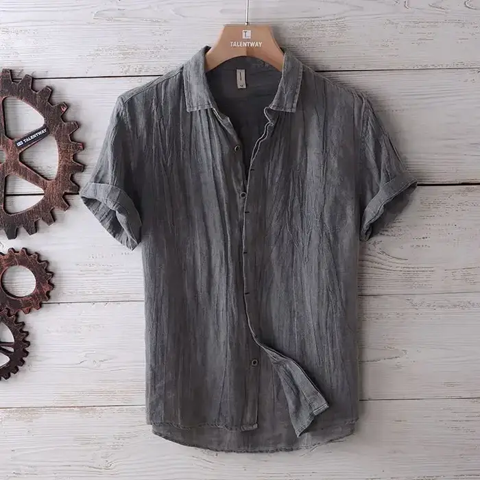 Chemise en lin à manches courtes pour homme