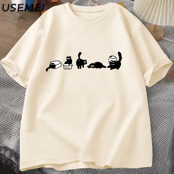 Cinq humeurs chats T-Shirts surdimensionné chat maman t-shirt drôle coton à manches courtes amoureux