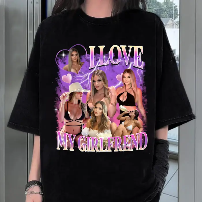 T-shirt personnalisé « I Love My Girlfriend » avec photo de petite amie