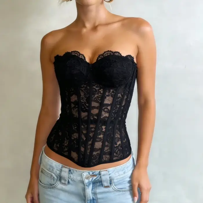 Haut corset en dentelle florale pour femme