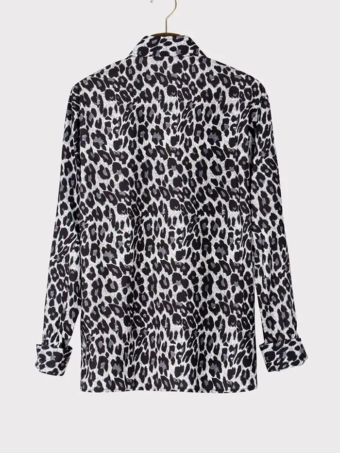 Chemise à manches longues à imprimé léopard tendance pour homme