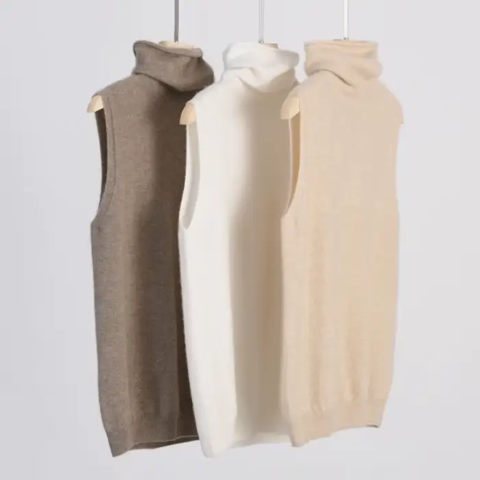 Femmes 100% laine mérinos pulls sans manches col roulé pull gilet