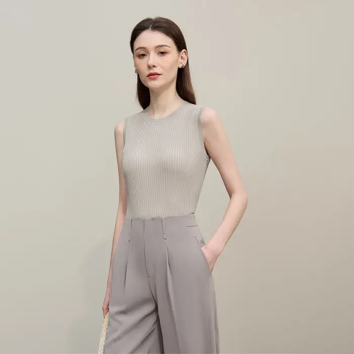 Débardeur Amii pour femme – Nouvelle collection été 2026 – Coupe droite sans manches – Couleur unie – Gilet polyvalent
