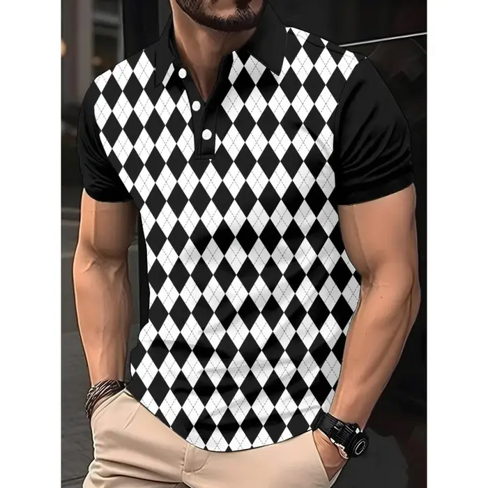 Polo imprimé 3D géométrique coloré pour homme, motif squelette, t-shirts d'été amples à manches cour
