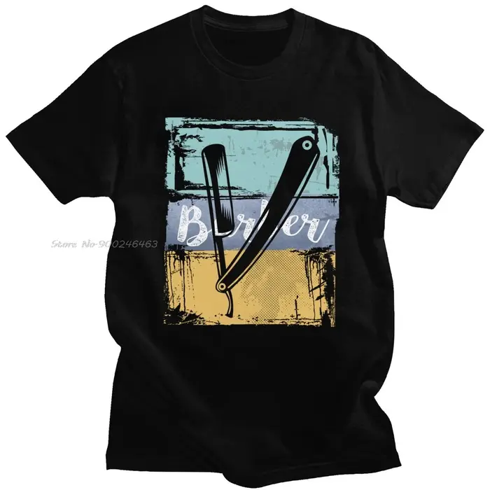 T-shirt à manches courtes et col rond pour homme, vêtement de coiffeur, en coton doux, style rétro, 