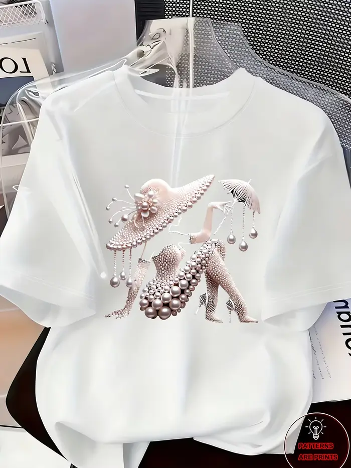 T-shirt imprimé pour femme, style élégant et luxueux, décontracté, pour le quotidien, printemps/été