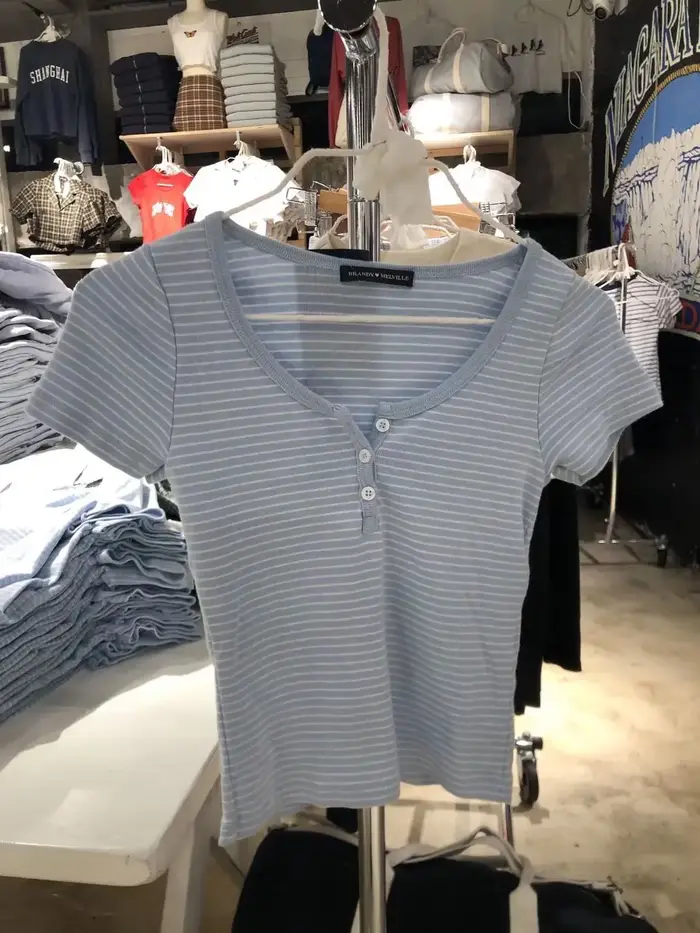 Doux petit rose rayé T-shirts femmes nouveau coton col rond décontracté mince boutons à manches courtes
