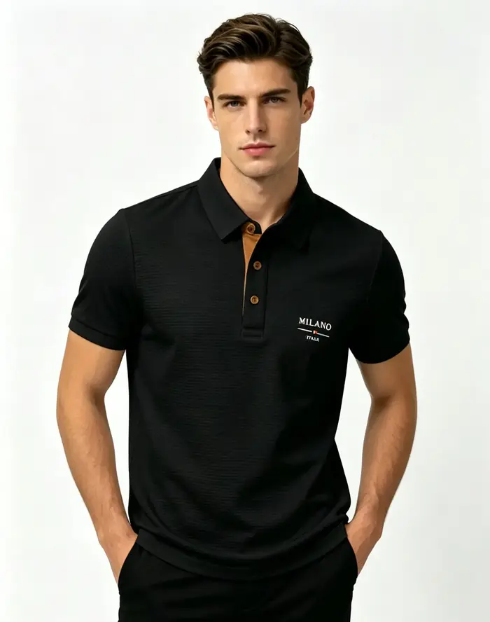 Polo pour homme Milano Italia en jacquard à lettres