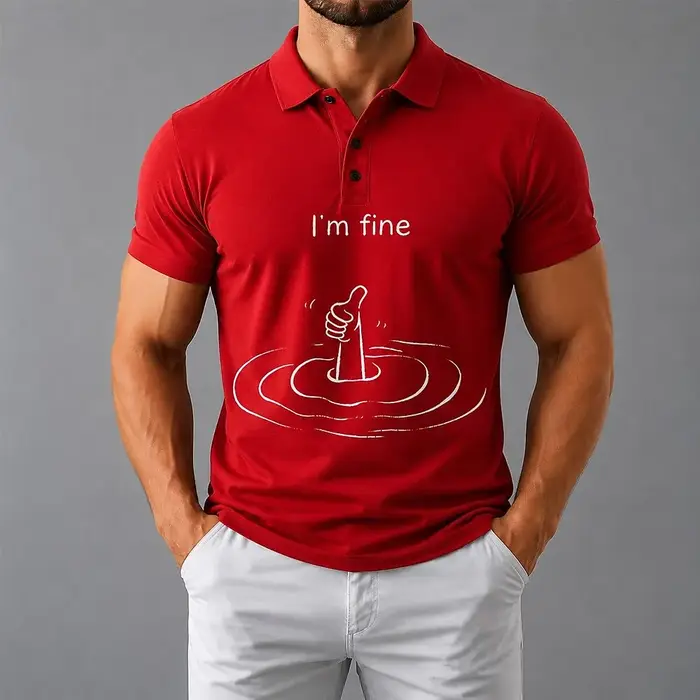 Polo pour homme avec imprimé drôle et sarcastique « I'm Fine »