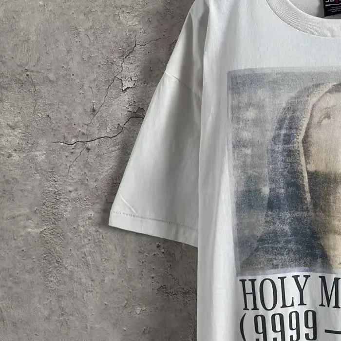 T-shirt Saint Print pour Hommes et Femmes, Motif Lettres Avant et Arrière, Coupe Oversize, Style Vintage Hip Hop Streetwear, Manches Courtes
