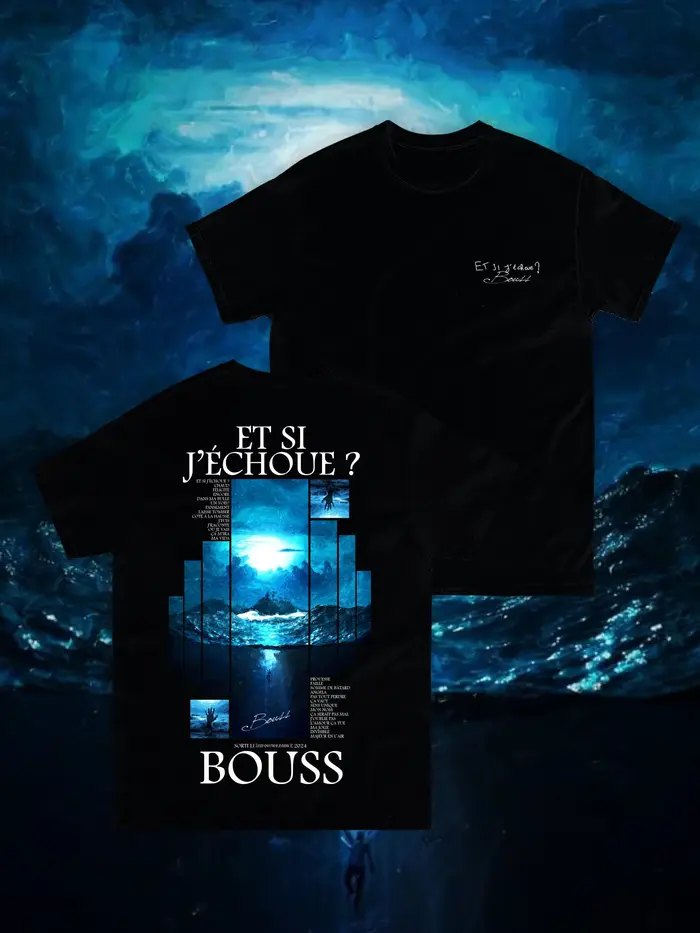 Bouss "Et si je échoue?" T-shirt Album Art pour hommes et femmes, streetwear français, décontracté, 