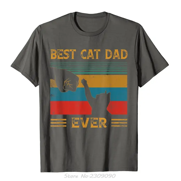 T-shirt en coton Vintage meilleur chat papa jamais bosse