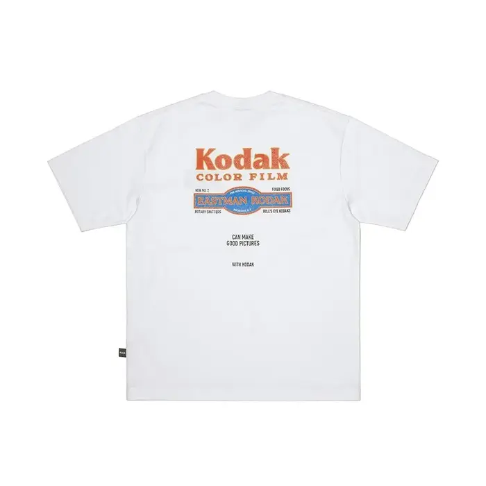 T-shirt unisexe avec logo coloré style Kodak des années 90, blanc, décontracté, col rond, manches co