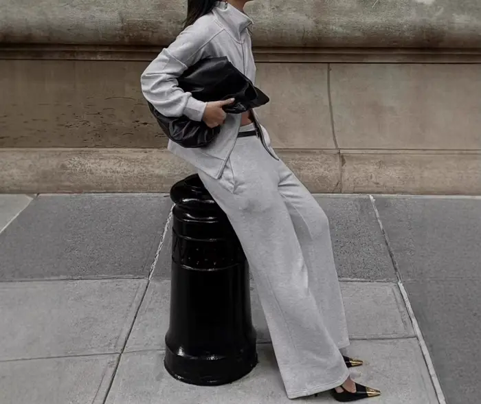 Ensemble deux pièces sweat-shirt et pantalon gris pour femmes