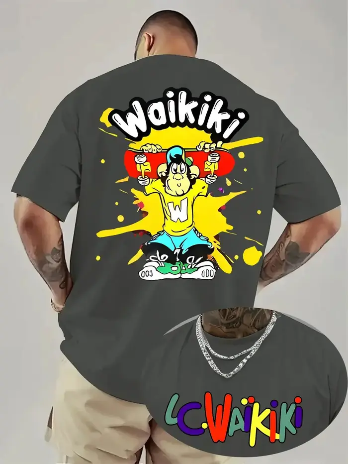 Waikiki T-shirt graphique pour hommes Bold Back Print Streetwear Tee Texture confortable