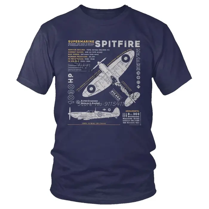 Vintage Supermarine Spitfire MK 1 T-Shirt hommes coton