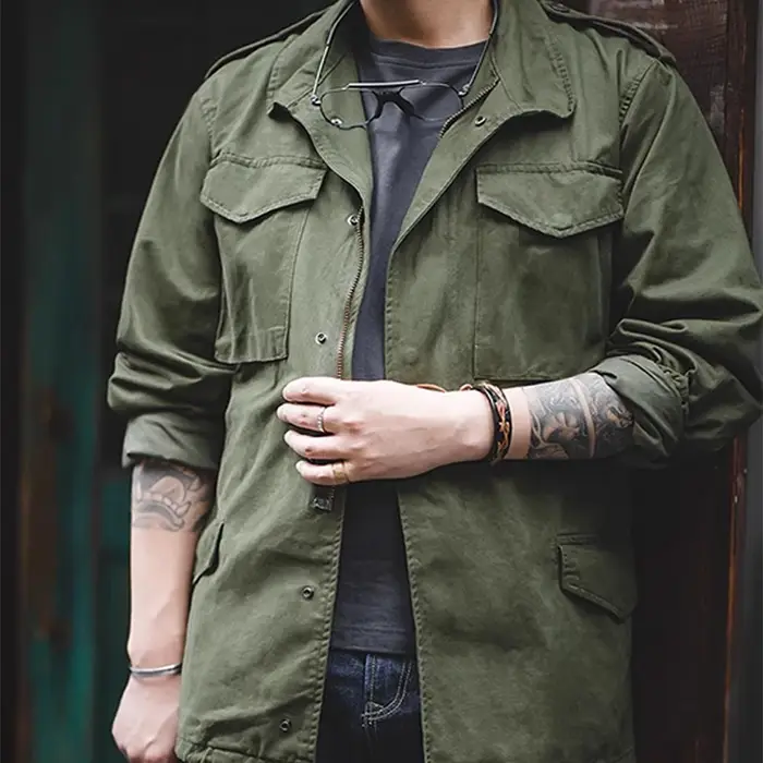 Veste de terrain M65, veste militaire pour hommes, veste rétro à col multi-poches avec fermeture écl