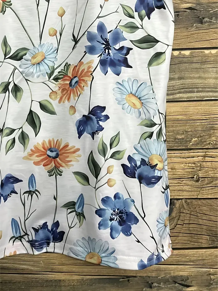 T-shirt pour femme - Motif floral bleu et jaune