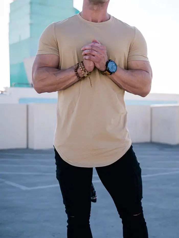 T-shirt à manches courtes en coton pour hommes, chemise de sport, fitness musculaire, loisirs, entra