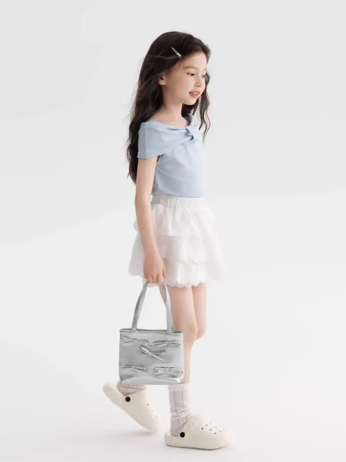 T-shirt bleu à épaules dénudées pour filles