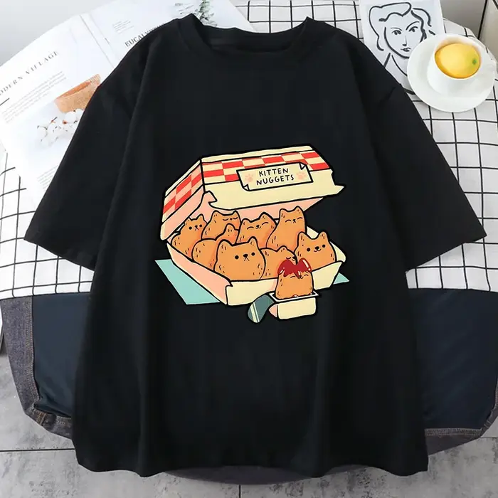 Chaton pépites heureux T-Shirts femmes Kawaii/mignon haute rue