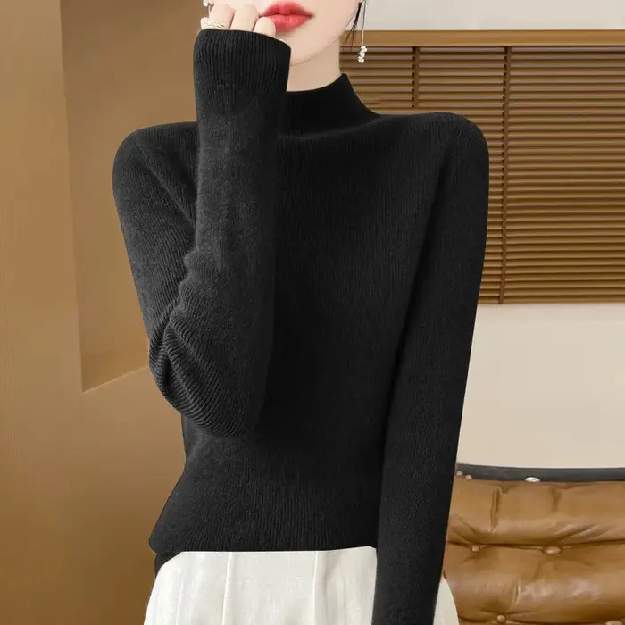 Half-high Striped Sweater for Women One-line Ready-to-wear Seamless Bottoming Shirt