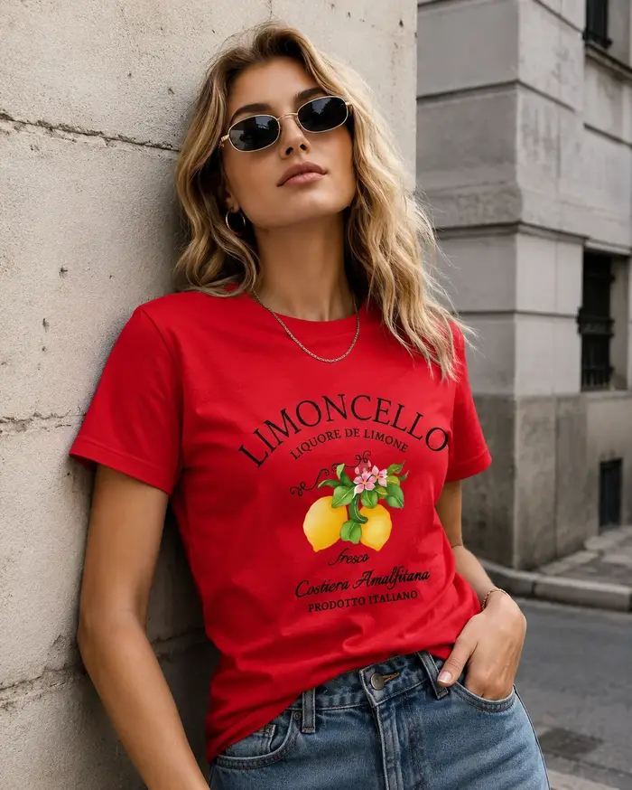 Nouvelle collection 2026 T-shirt italien Côte Amalfi Citron Col Rond avec Imprimé Fruits et Lettres Cool Manches Courtes Décontracté Été